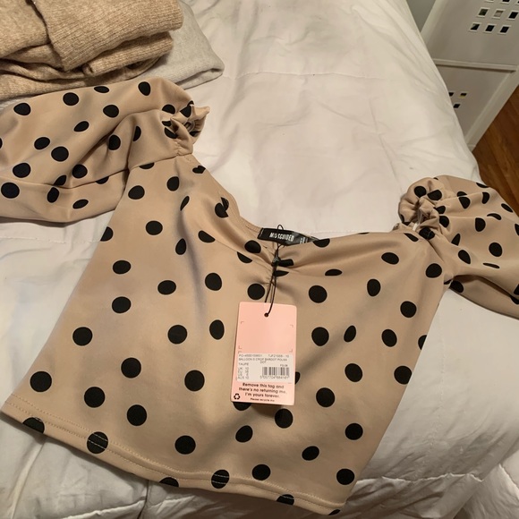 Missguided pink/tan polka dot milkmaid crop top - Picture 1 of 2